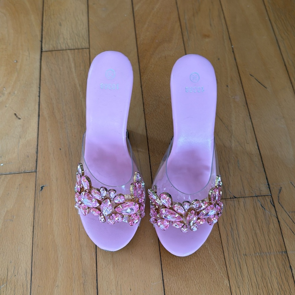 Glam pink heels! Vegan leather soles